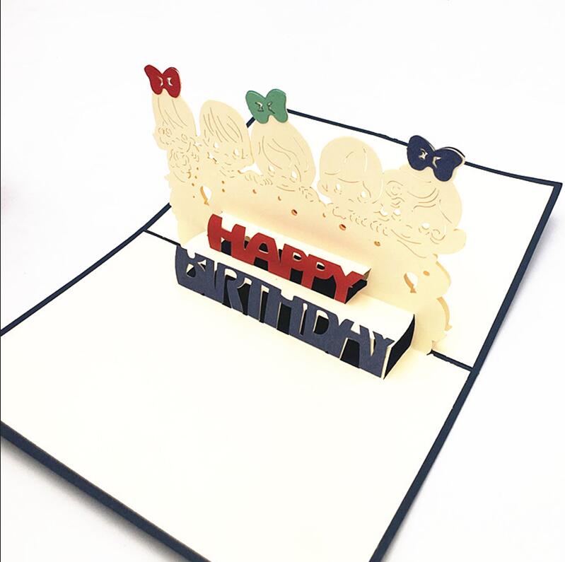 Carte Pop-Up 3D faite à la main | Carte Kirigami de vœux en papier, carte d'invitation pour enfants, cartes postales joyeux anniversaire, décor de de Thanksgiving, 1 pièce: Bleu