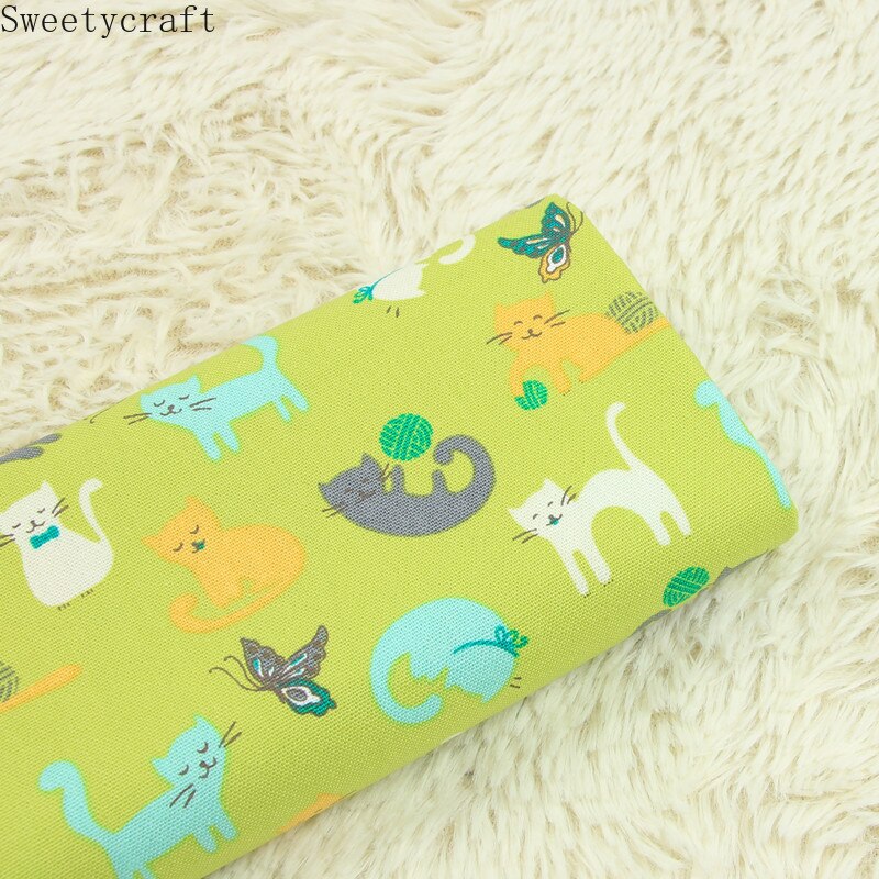 Tela de algodón de 100% gruesa de 110x45cm por yarda, tela estampada con Gato de dibujos animados para manualidades, tela de retales de costura hecha a mano, decoración bordada con aguja