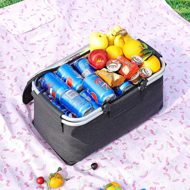 Folding picnic basket insulation bag insulation box hand-held ice basket outdoor picnic bag insulation basket storage basket