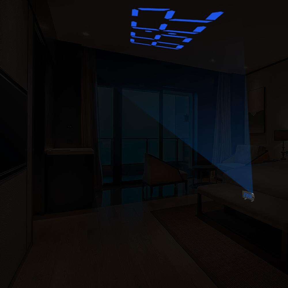 Radio Clock Digital 8 inch LED 180 Degree Projector Projection Snooze Alarm Clock Radio Timer Backlight 3W Speakers Home
