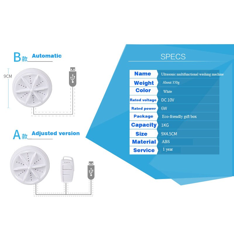 Wash Machine Bubble Cleaning Travel Washer 2 Turbo Portable Automatic 2 in 1 Mini Ultrasonic Washing Machine