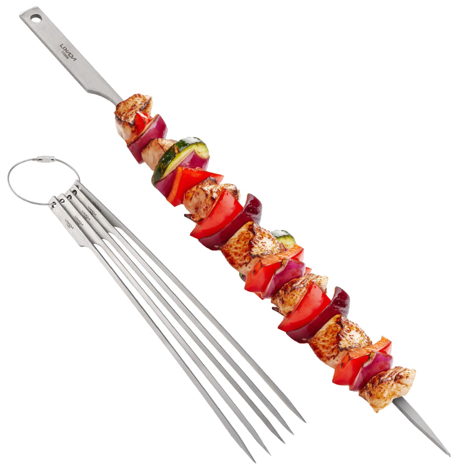 Lixada 5 st återanvända platta titan grillspett utomhus bakgård picknick grill grill grill kabob spett grillpinnar med trådring