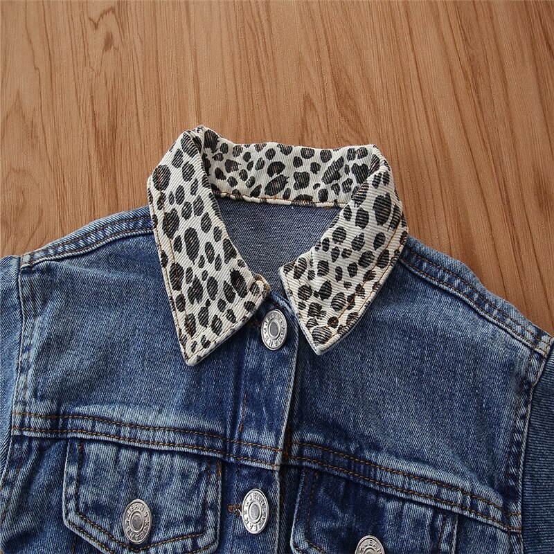 Humor Bear Autumn & Winter Fashionable Girls' Jacket Autumn Style Girl'S Colorblock Leopard Denim Jacket Clothing