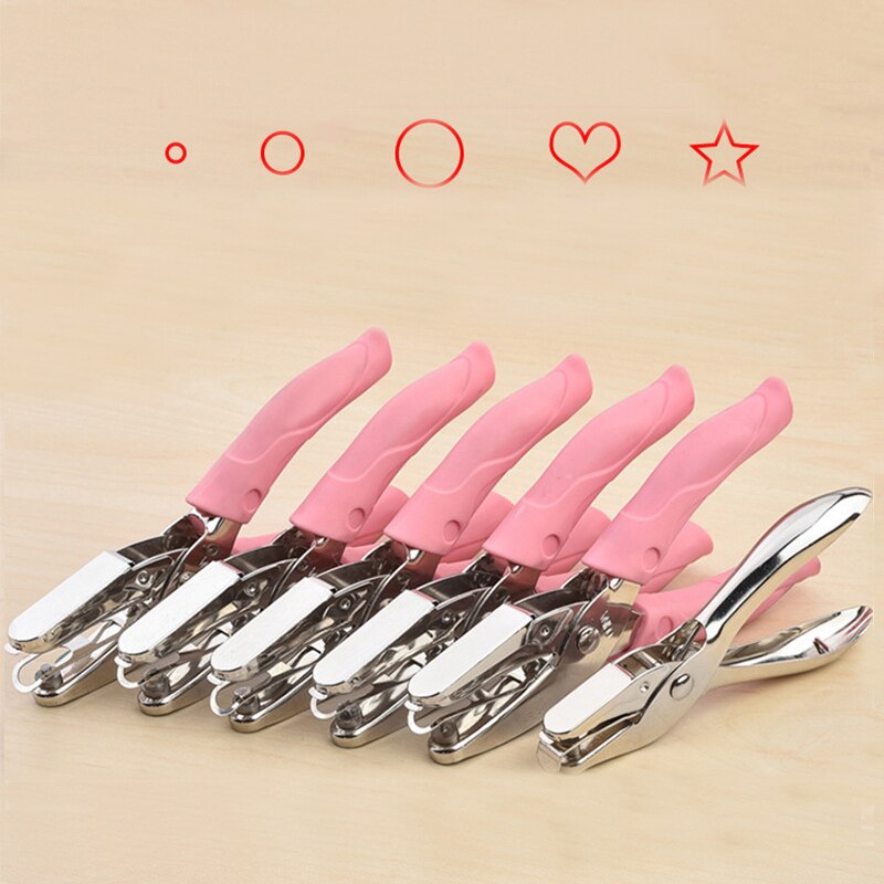 Handle Hole Punch DIY Loose-leaf Paper Cutter Pink Single Hole Puncher with Protective Case School Office Binding Stationery