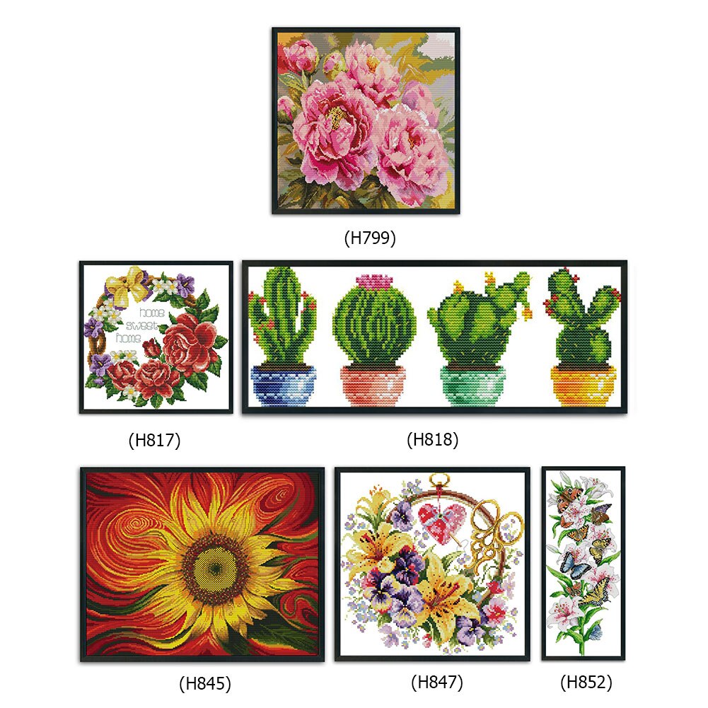 Eco-cotton Thread 11CT Stamped Print DIY Plant Flowers Handmade Cross Stitch Artwork Canvas Embroidery Kit Needlework Home Decor