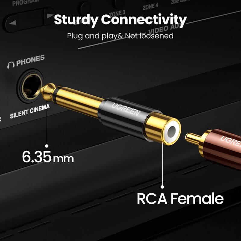 Ugrønn rca  til 6.5mm 6.35mm 1/4 adapter gullbelagt leie kobber 6.5mm hann til rca hunn til jack ts mono adapter lydkontakt