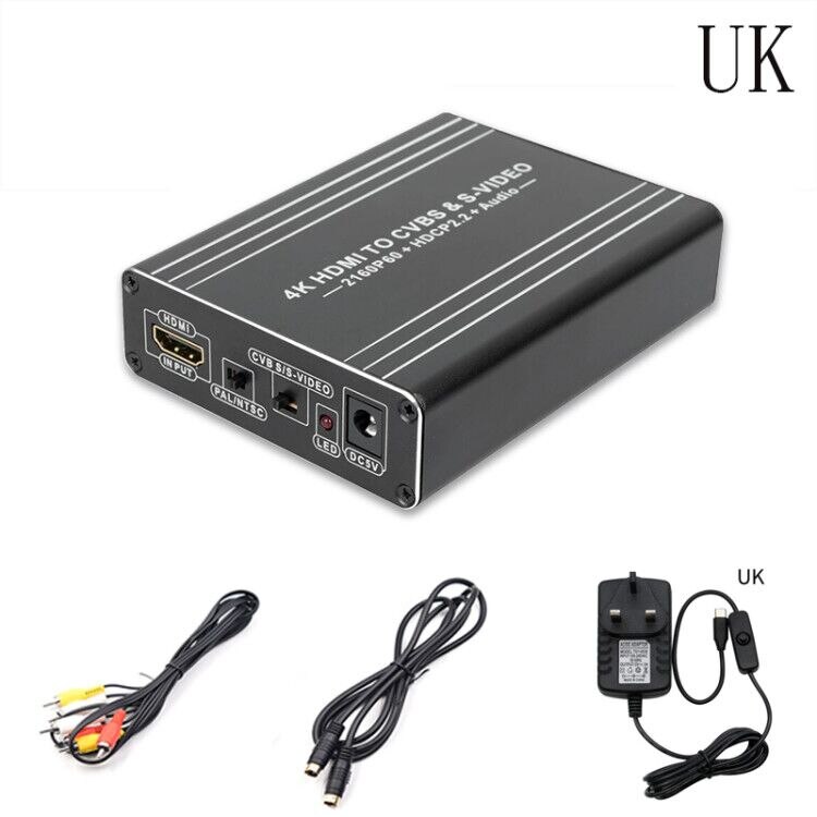 4K HDMI to Composite 3RCA AV S-Video R/L Audio Vdieo Converter Adapter Upscaler AV/S Cable for PC Laptop Xbox PS3 TV STB VHS VCR: With UK Plug