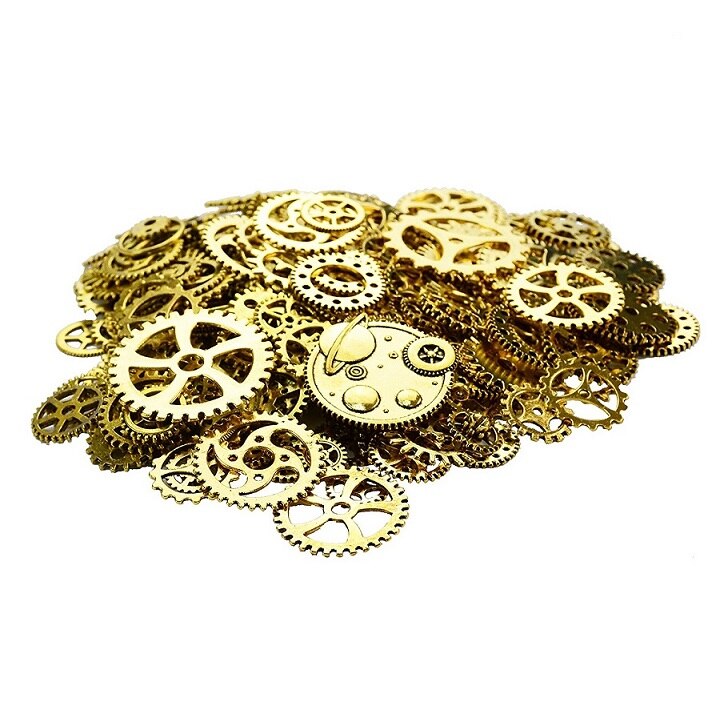 120g Über 100 pcs/lot Vintage Metall Gemischt Getriebe Schmuck, Die Diy Steampunk Getriebe Anhänger Charms Bronze Armband zubehör: gold