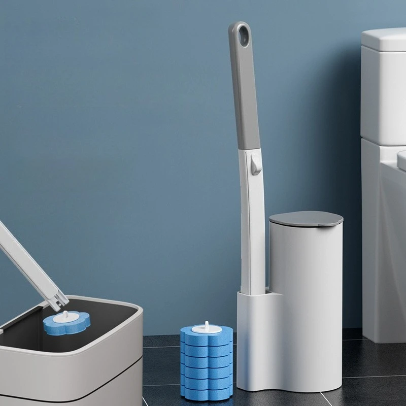Cepillo de limpieza para inodoro, Kit de cabezal de repuesto desechable, inodoro con recargas, herramienta de limpieza de baño de mango largo con soporte