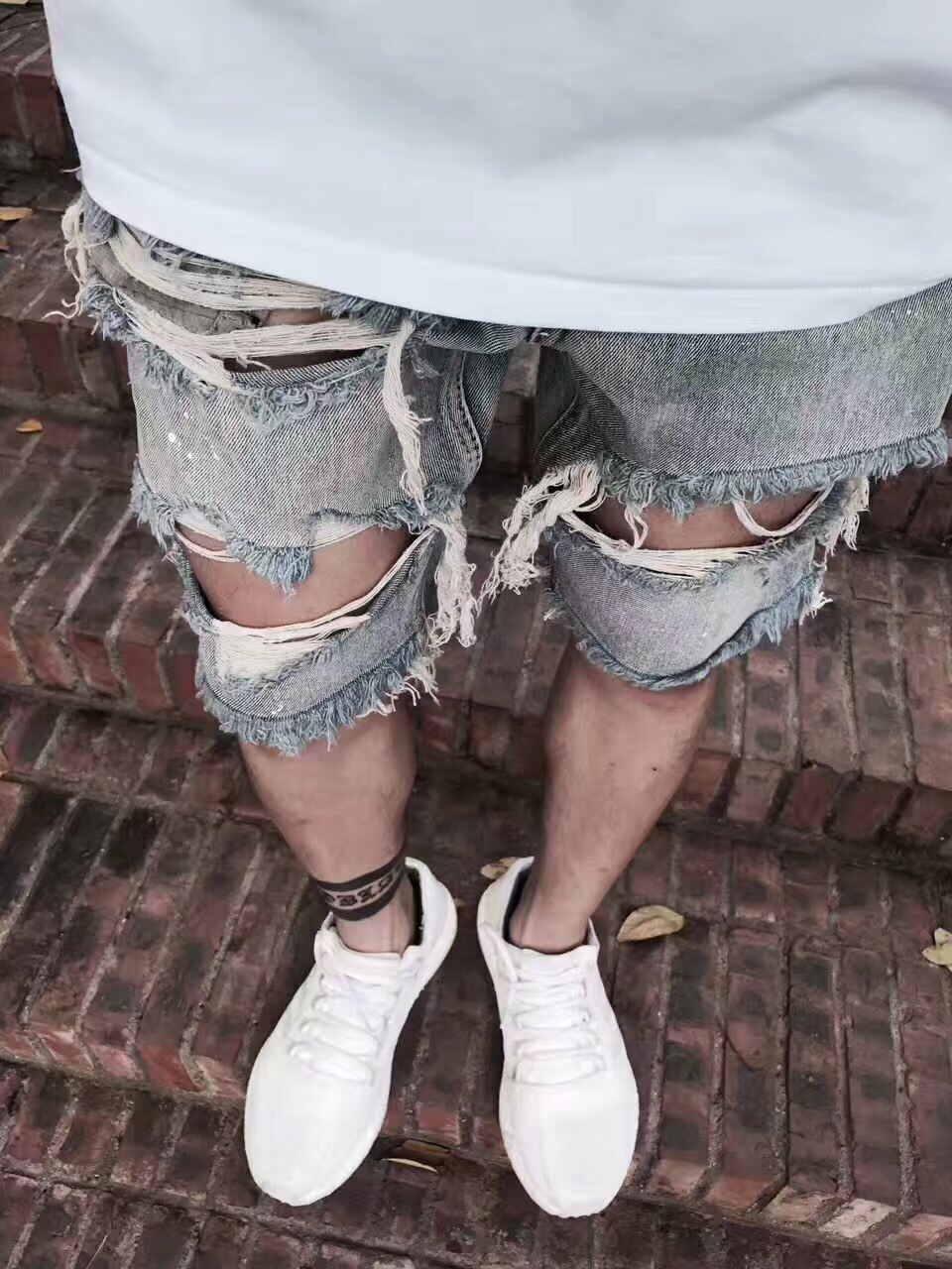 männer Sommer hiphop schweiß kurze Hose Lässige Jogginghose Elastische Taillenhose zerstört frazzle Jeans kurze Hose