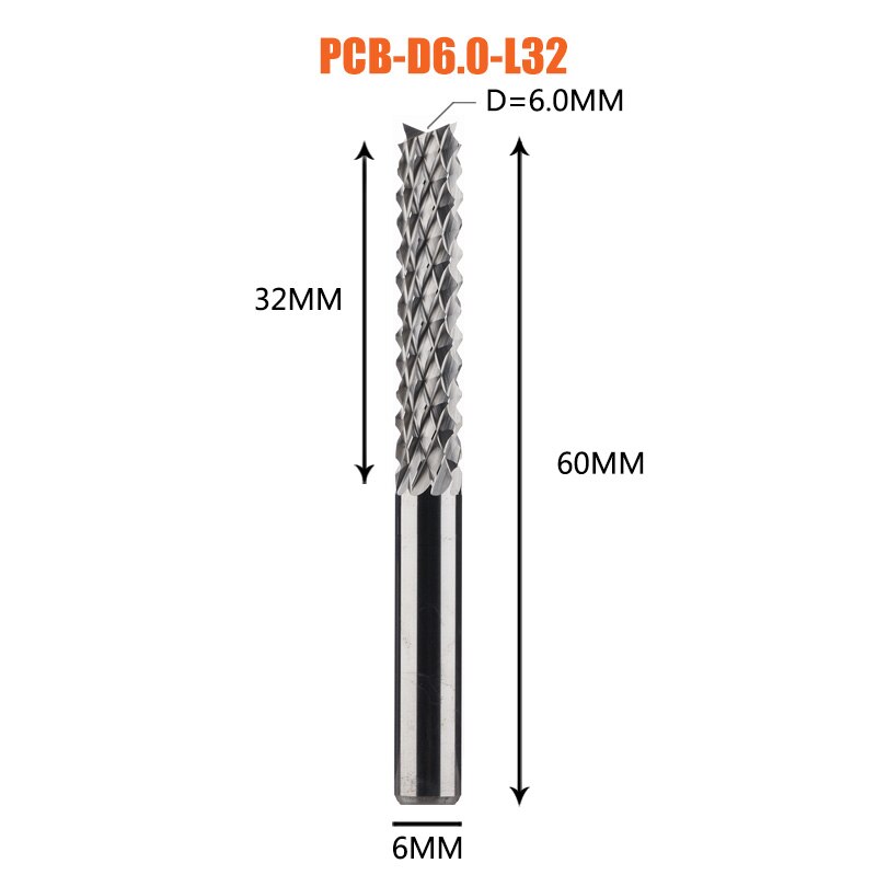 Vhm Corn End Mill Frees Bits D0.8, 1.0, 1.6, 1.8, 2.4, 3.1 Pcb End Mill Cnc Snijden Frezen: 1pc-D6.0-32-D6