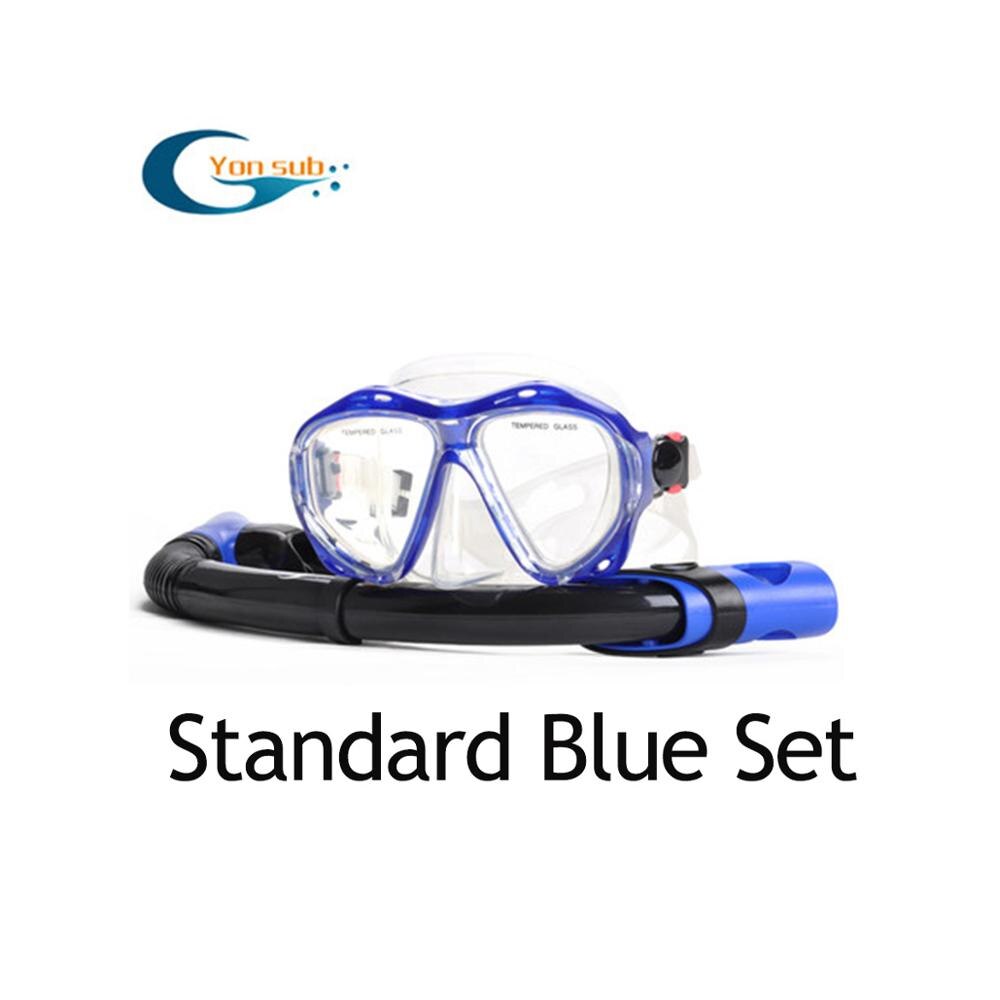 YONSUB myopia tempered dive optical lens mask scuba diving mask snorkel set underwater anti fog and tube diving equipment: Standard Blue Set
