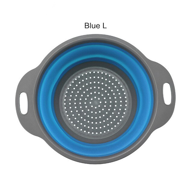 Escurridor de lavado plegable con mango cesta de filtro para verduras de fruta colador plegable de silicona contenedor de herramientas de almacenamiento de cocina: Blue L B