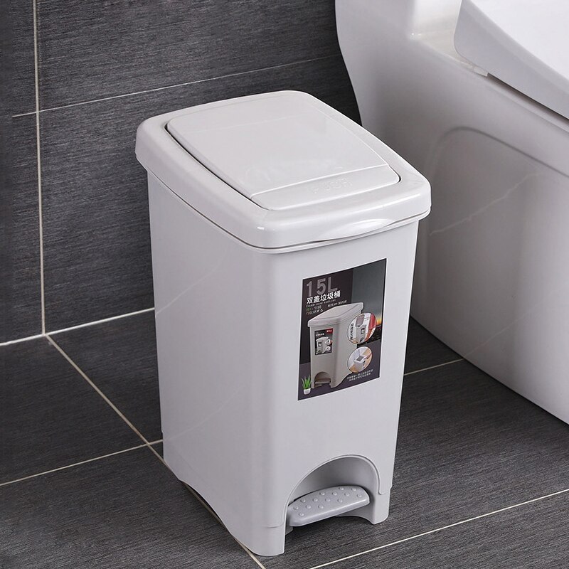 Cubo de basura de plástico tipo de presión cubo de basura de gran tamaño cubos de basura cuadrados Pedal de pie hogar cubo de basura