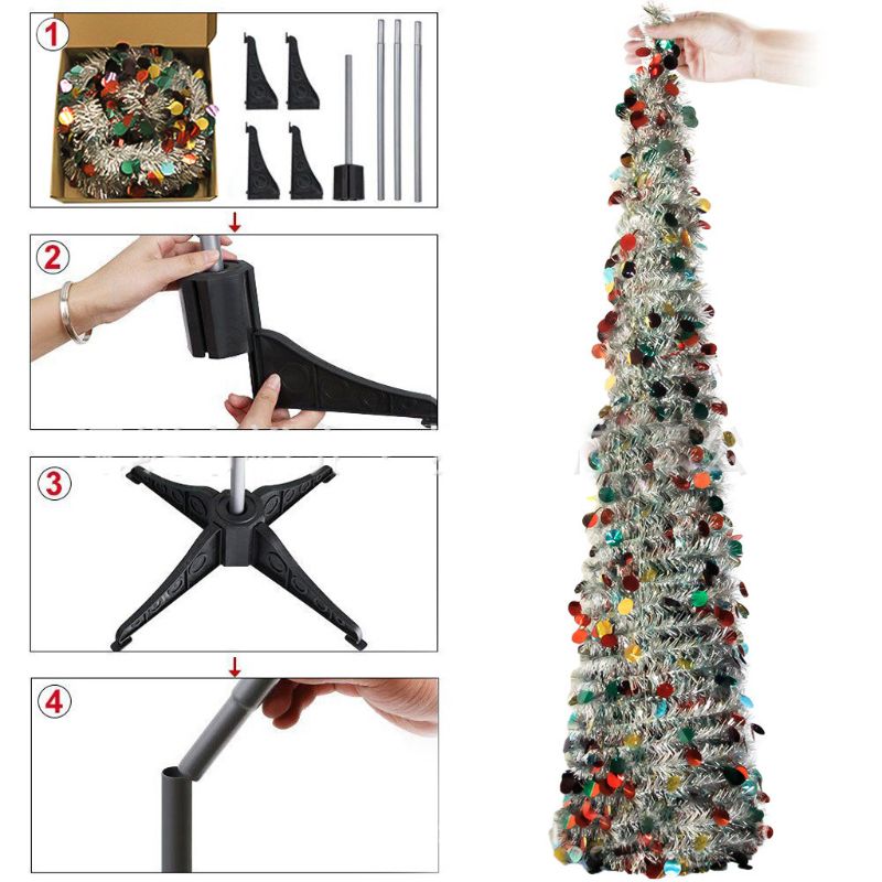 Christmas Trees 5 Foot Artificial Tinsel Xmas Tree Multicolored Pencil Sequin