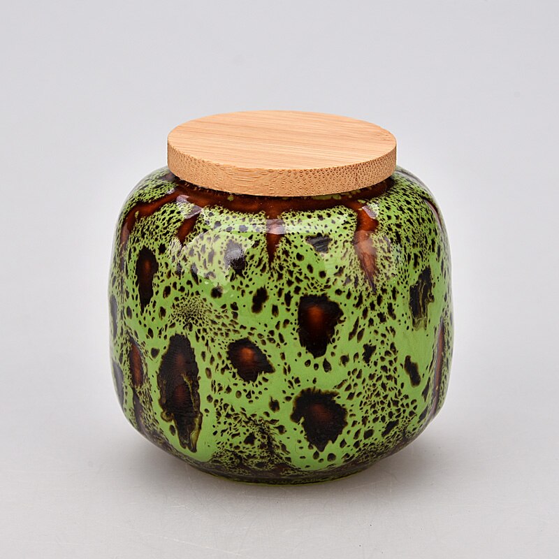 Mini Jarra de cerámica con tapa de madera sellada, recipiente portátil para té, dulces, velas aromáticas, contenedor de porcelana, decoración del hogar: H