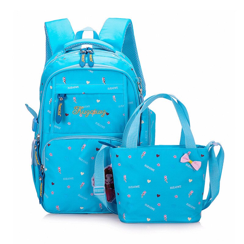 Bonita mochila escolar a la , 3 unids/set, mochila de viaje para niñas, mochilas ortopédicas para niñas, mochilas escolares: sky blue