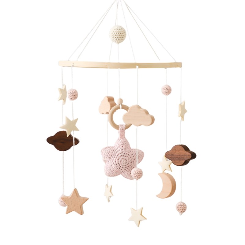 Campana para cama móvil para cuna de bebé, sonajero de madera de ganchillo, colgante de estrellas, campana para cama, juguetes para recién nacido, soporte para cuna cómodo, juguetes colgantes,: Negro