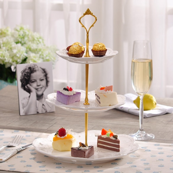 Sæt  of 3 niveauer kage plade stativ håndtag montering fest kronestang sølv og guld til bryllupsfest kage displaybakke