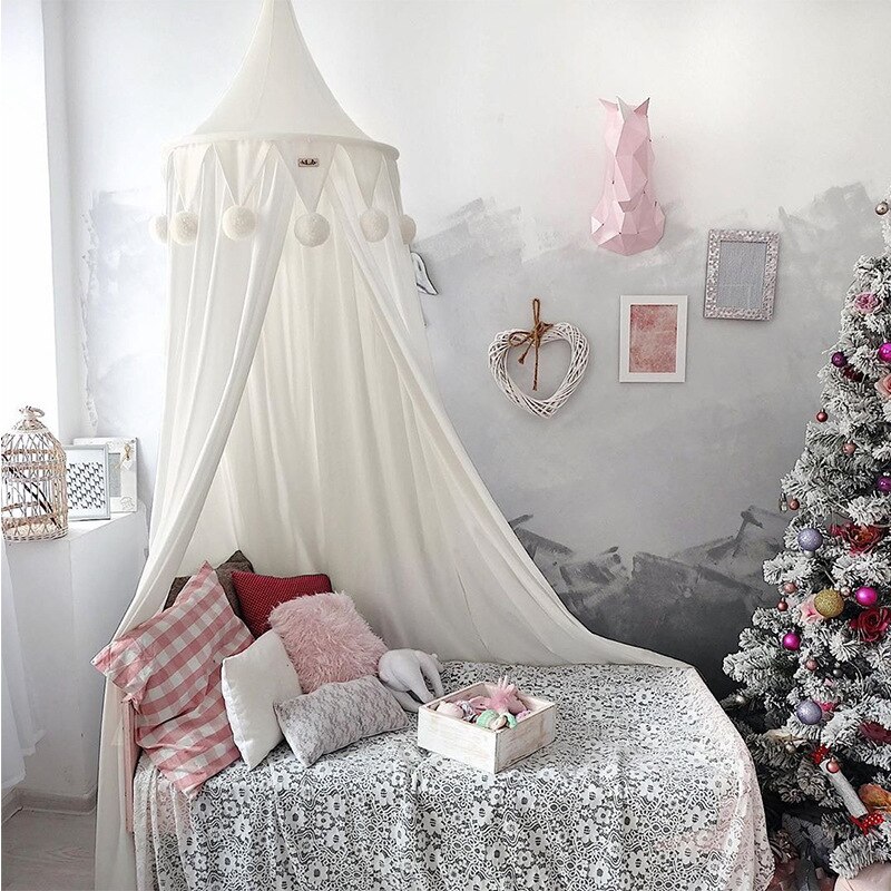 Estilo nórdico de gasa de verano tienda niño ropa de cama Red de cama de cúpula redonda cortina hogar cama cuna juego de niños decoración de la habitación