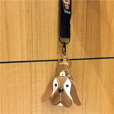 Fancy Leuke Hond Dier Sleutelhanger PU Lederen Trinket Gevlochten Touw Handgemaakte Sleutelhanger Auto Sleutelhanger Bag Hanger Charms Sleutelhanger: Coffee black