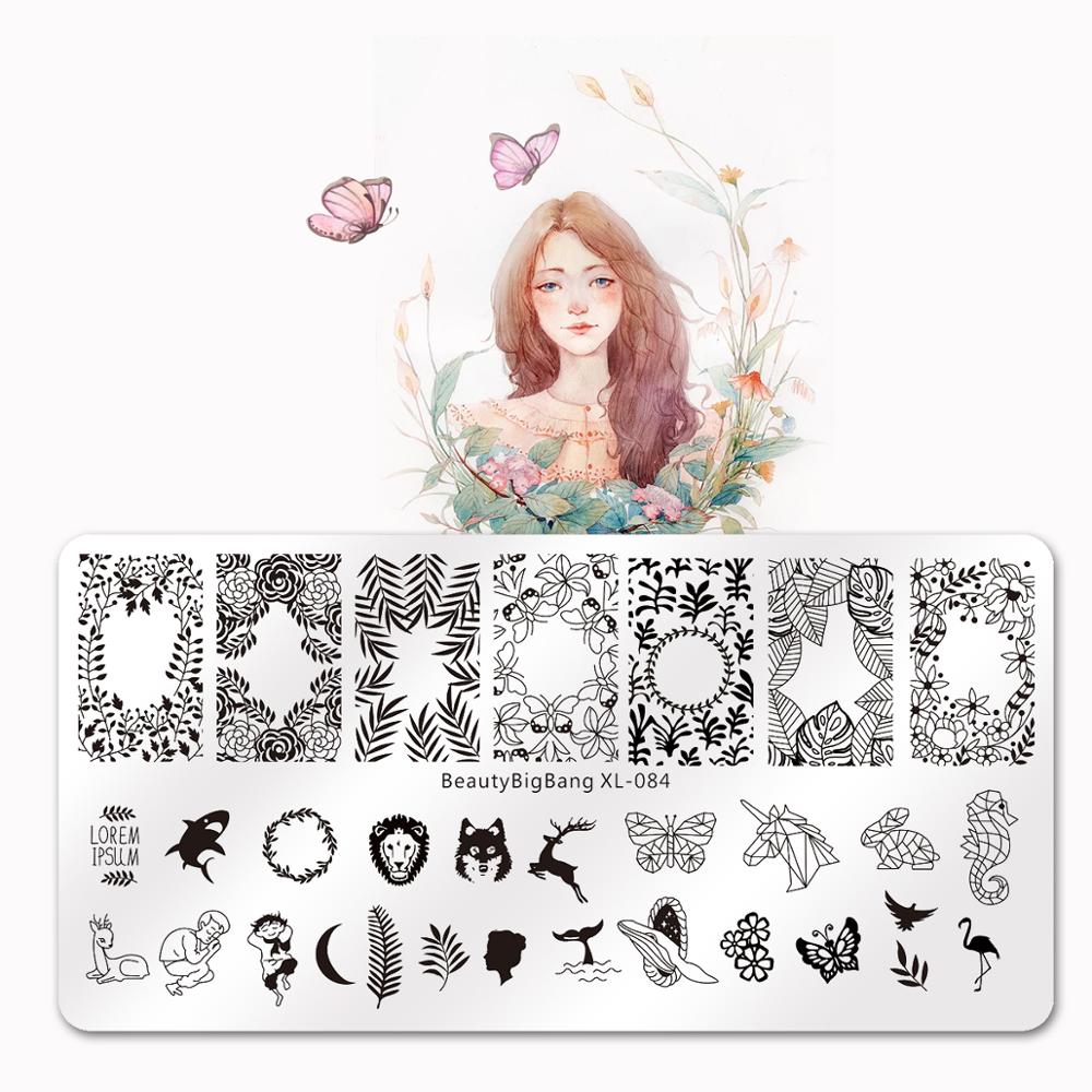 Beautybigbang 6*12cm stempling plade natur blade planter billede skabelon negle stencil skabeloner negle form stencils til nai
