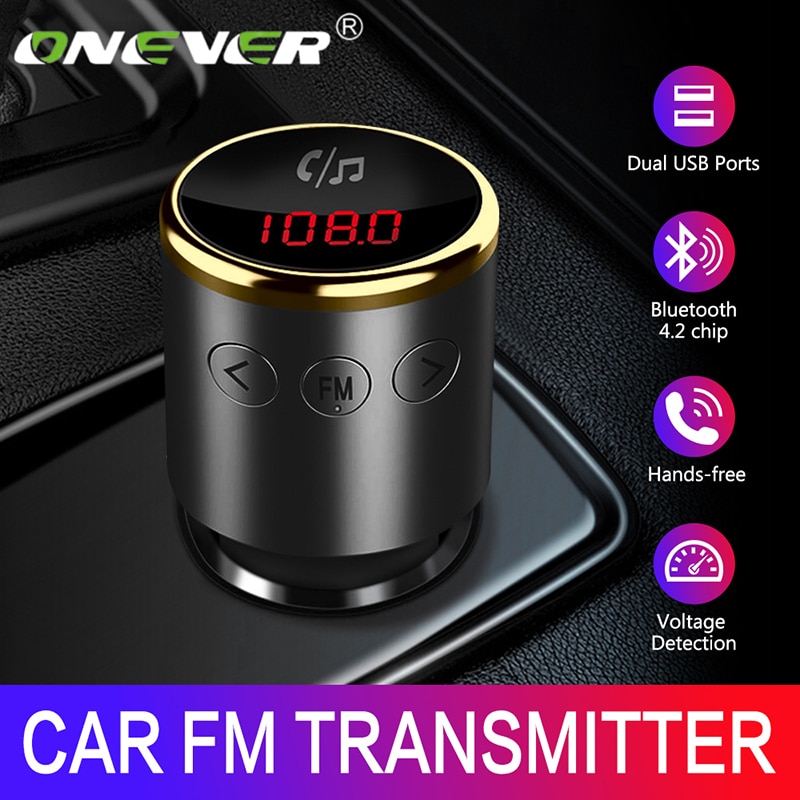 Onever Fm-zender Bluetooth V4.2 Draadloze Carkit Fm Modulator MP3 Speler Handsfree Call Dual Usb Charger QC3.0