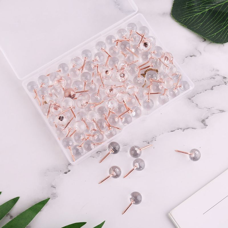 100pcs Transparent Rose Gold Pushpins Thumb Thumbtack Board Round Ball Drawing Photo Wall Studs D01 20