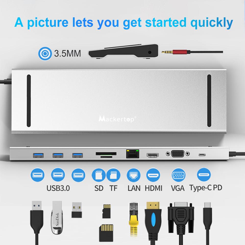 Usb C Hub Type-C 10-In-1 Multi-Poort Usb Docking Station Laptop Hubs Adapter voor Macbook Pro , , Hdmi-Compatibel