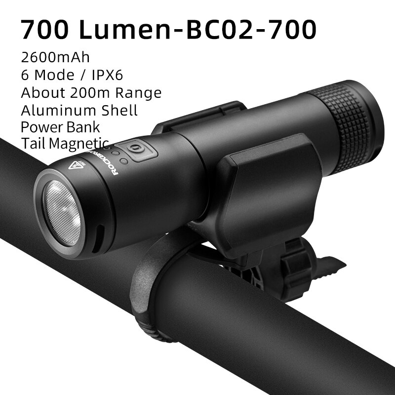 ROCKBROS-luz delantera para bicicleta, faro LED de 700 lúmenes, recargable vía USB, IPX6 resistente al agua, para MTB y carretera: BC02-700C