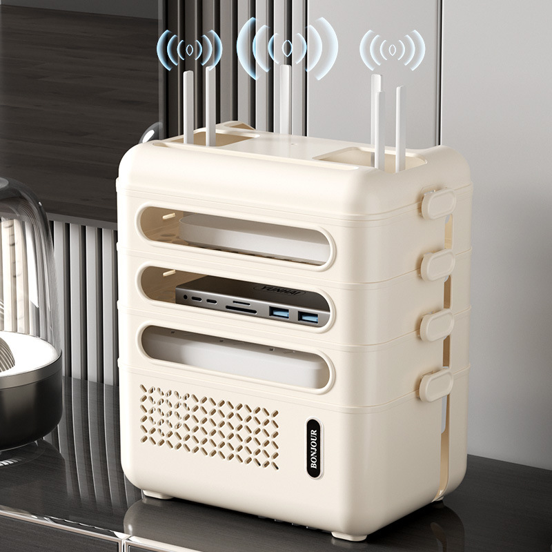 WiFi Router Organizer Box Multi-Functional Storage Shelf with Cable Management Large Capacity for Power Strips Charging Cords