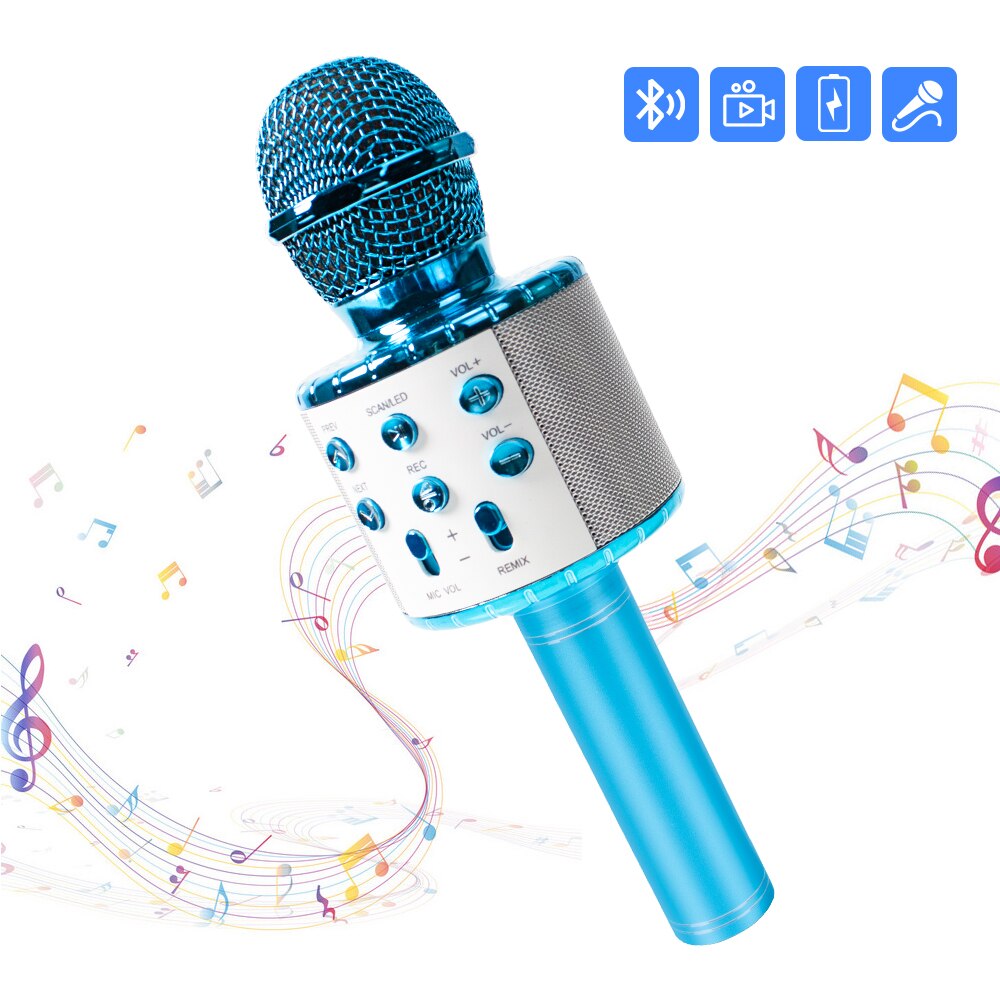 Ws858 Upgrade Karaoke Microfoon Led Verlichting Muziek Microfono Draadloze Microfoon Voor Familie Ktv Draagbare Zingen Mike: Blue