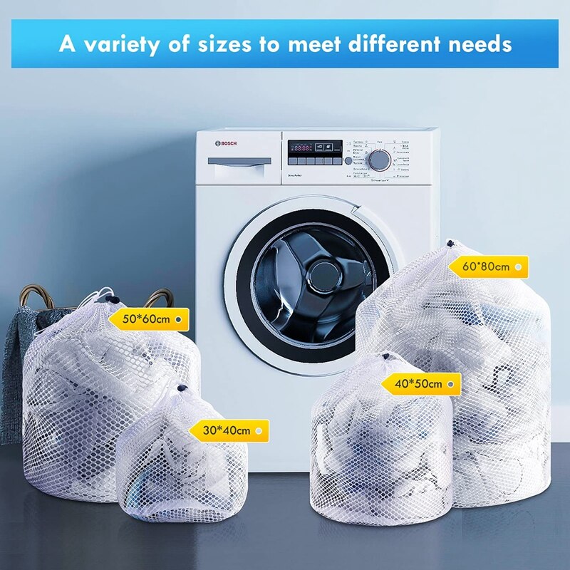 Sacs à Linge En Maille - Lot De 2 - 60x80 Cm - Avec Cordon De Serrage - Réutilisables Pour Machine à Laver - 13