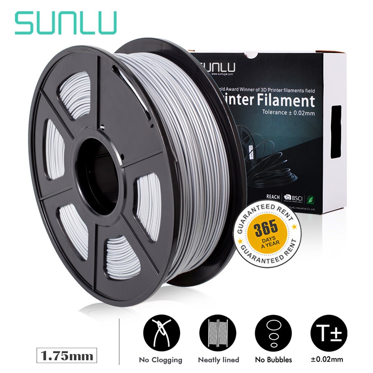 Sunlu pla plus 3d filament 1.75mm 3d printer filamento pla  + 3d trykmateriale 1kg med spole: Pla plus sølv
