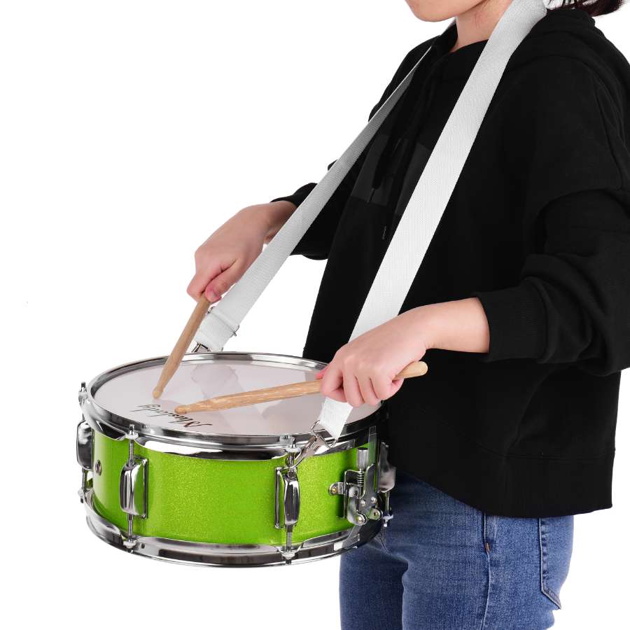Muslady 12inch Snare Drum Head with Drumsticks Shoulder Strap Drum Key for Student Band percussion instrument: 12inch green