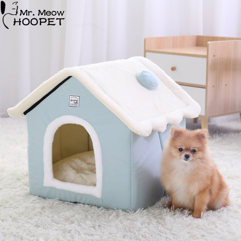 Hoopet winter kattenhuis warm wasbaar hondenbed afneembare hoes antislip bodem huisdierhol klein hondenkonijnennest met mat
