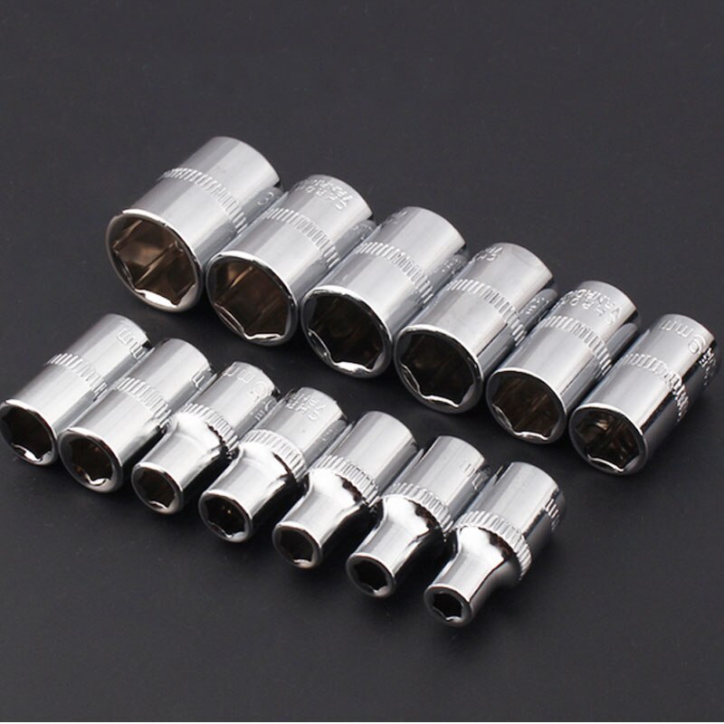 13Pcs 1/4 Hex Socket Set Adapter Short Sockets CRV 4-14mm Deep Socket Adapter Torque Spanner Ratchet Socket Wrench