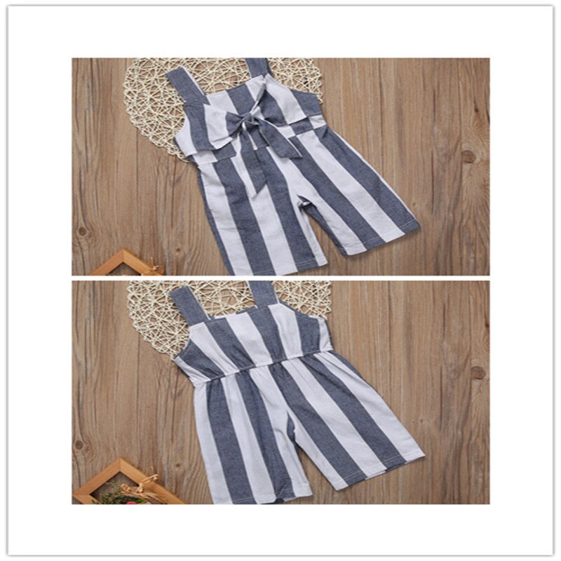 3-6T Kids Baby Girl Striped Bell Bottom Pants Overalls One-Pieces Strap Rompers Jumpsuit Outfit Clothes Gray White Bodysuit