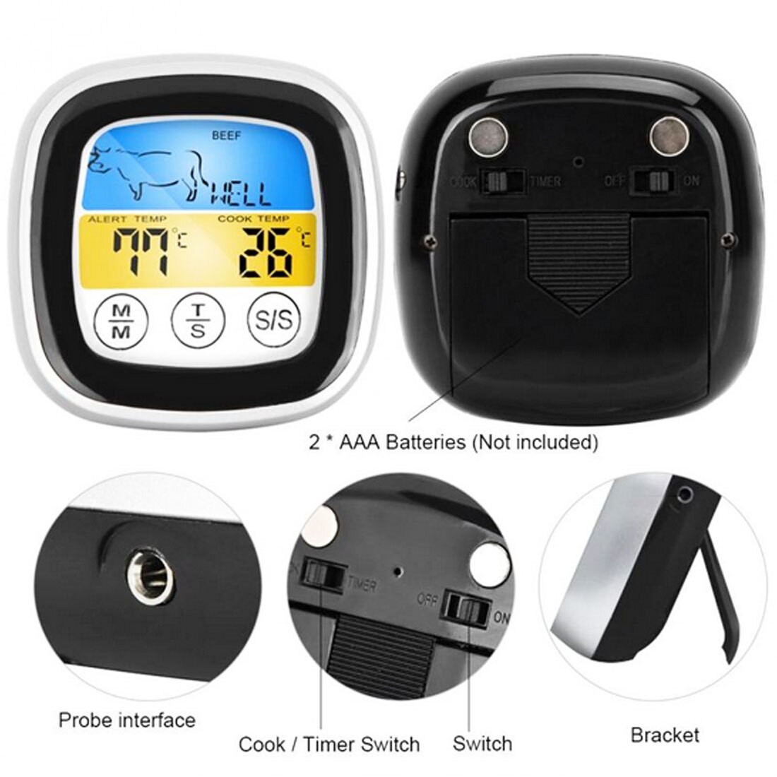 Thermo Pro Digital Thermometer for Oven Digital Lcd Display Probe Food Thermometer Timer Cooking Kitchen Bbq Meat