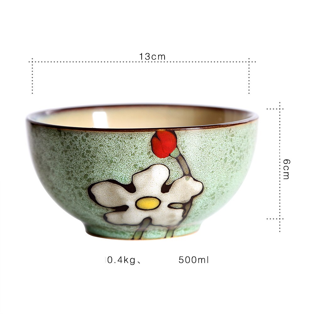 Kiln Glaze Japanese Ceramic Tableware Home Use Crockery Salad Bowl Spoon Steak Plate Set Dishes Hand Painted Floral Pattern: C