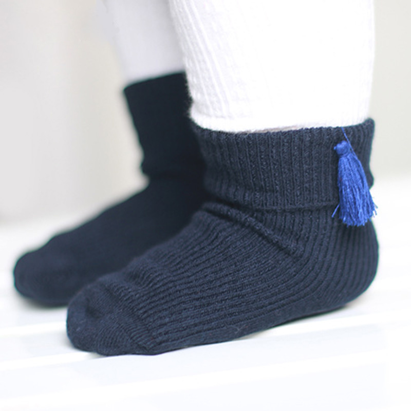 4 Paare/los Komfortable Reiner Baumwolle Neugeborenen Socken Quaste Kinder Mädchen Socken Ankle Sox Rot, grau, gelb, Navy