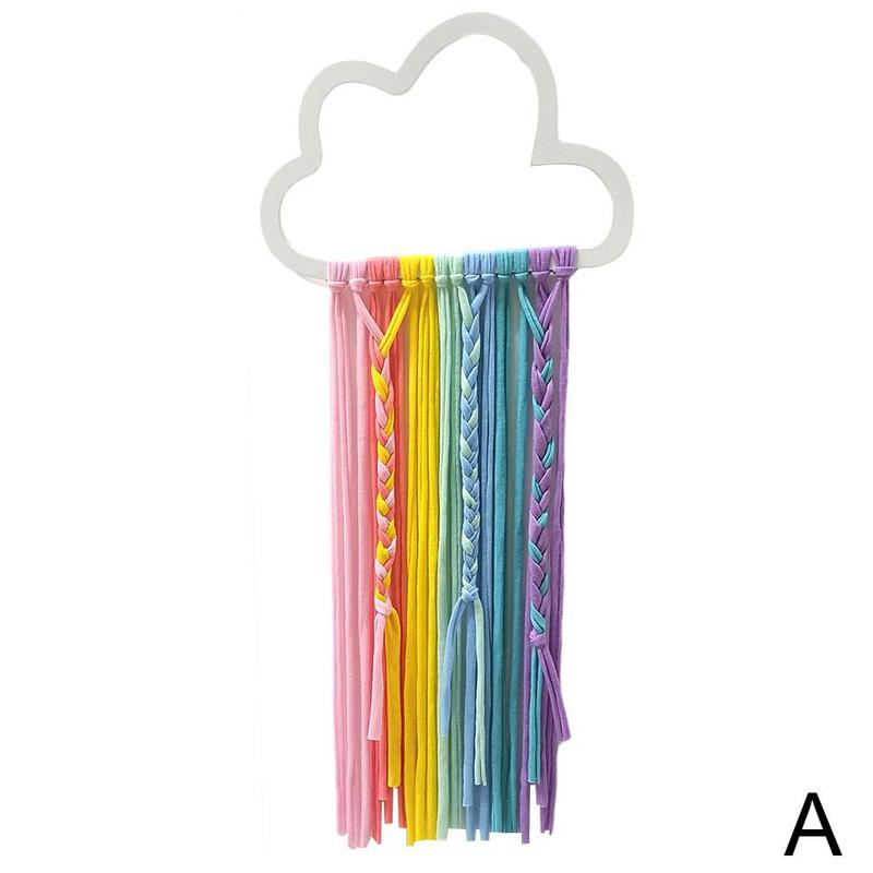 Clouds Rainbow Wall Hanging Decor Storage Belt For Girls Hair Clips Barrette Hairband Hanging Organizer Strip Holder Ornament: A
