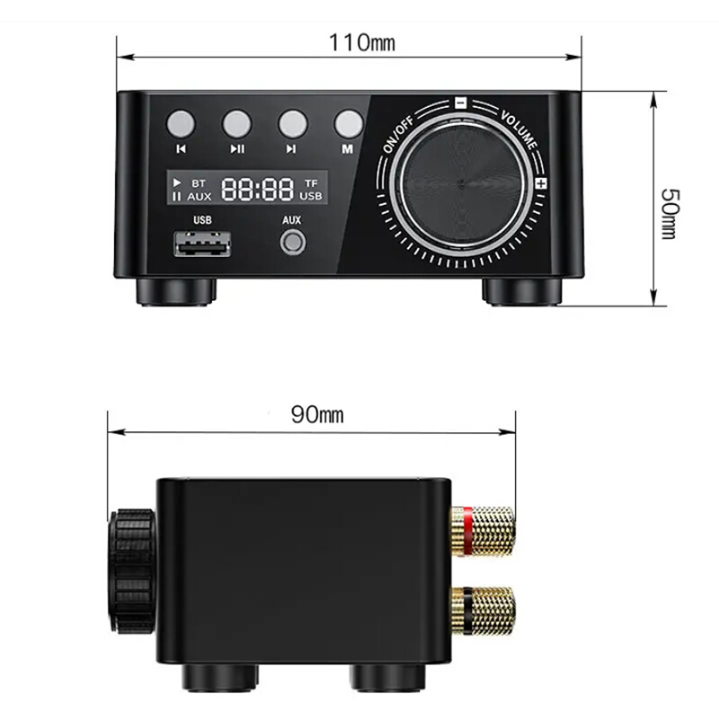 TPA3116 Class D bluetooth 5.0 HIFI 2x50W Stereo Amplifier Support USB TF Card RCA AUX USB Stick