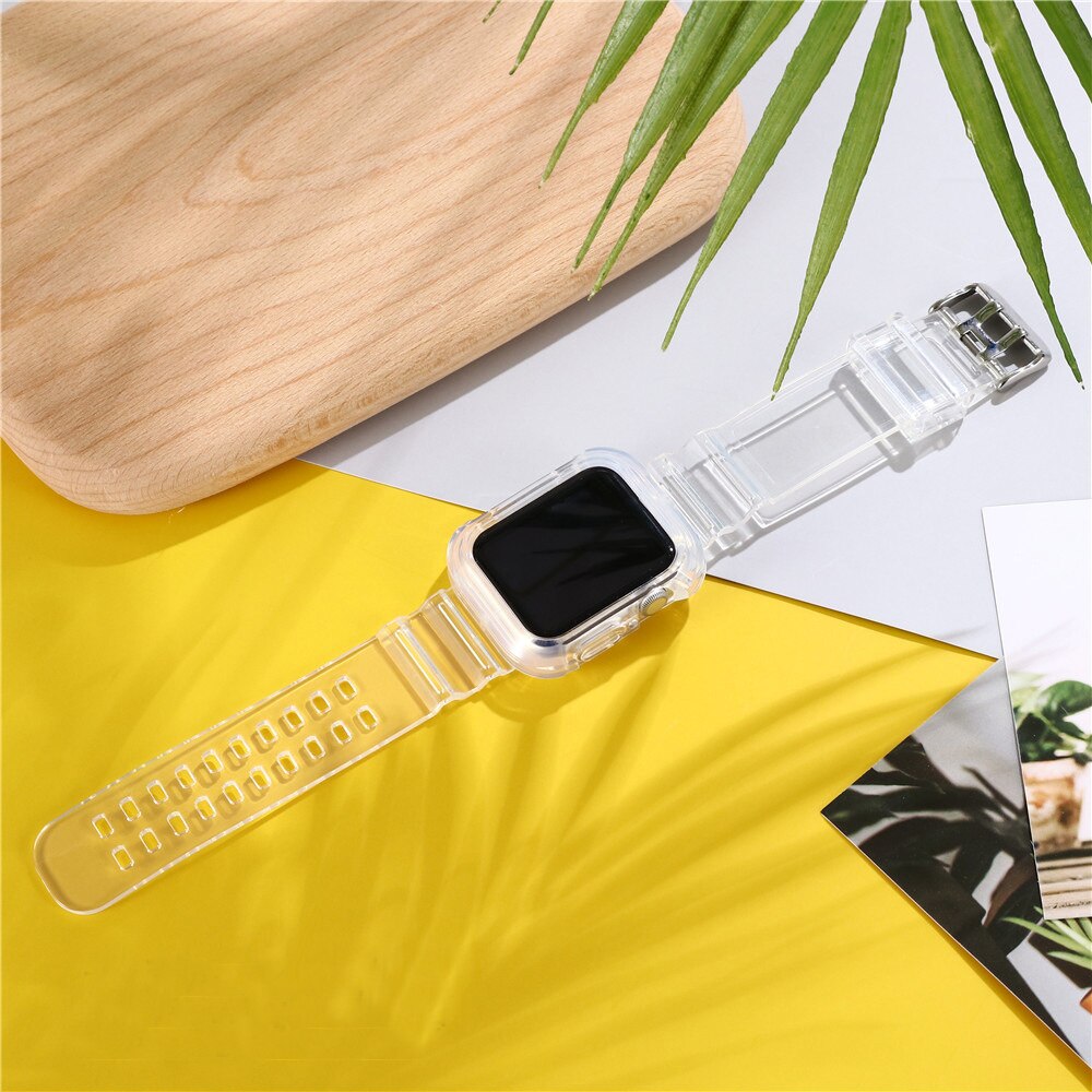 Nyeste gennemsigtige rem+etui til apple urremme 44 mm 40mm 42mm 38mm urremme tilbehør til iwatch series 5 4 3 2 1 bånd: 40mm