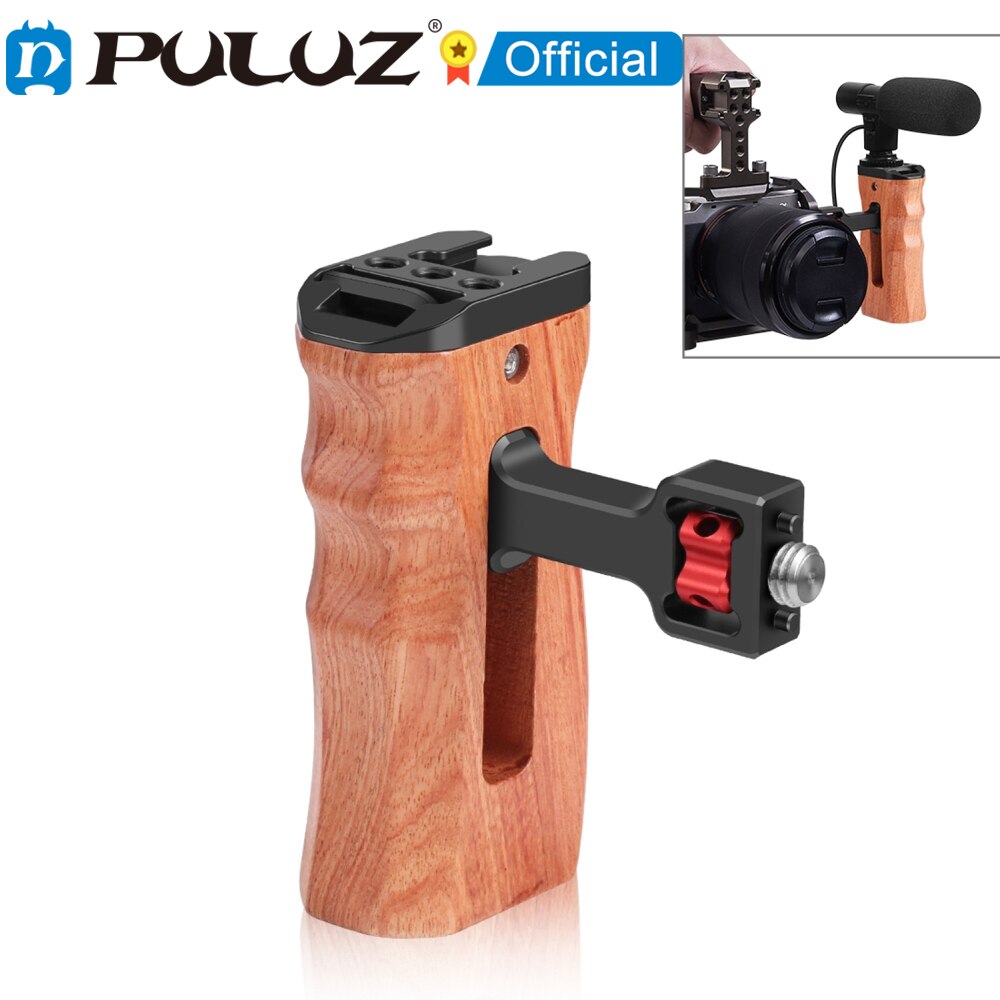 PULUZ 3/8 1/4 pollici vite fotocamera universale maniglia laterale in legno con attacco per slitta fredda per stabilizzatore gabbia fotocamera
