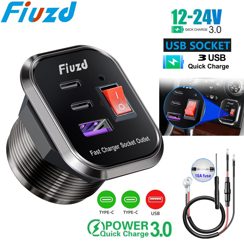 12v 24v ricarica rapida presa usb 3.0 presa 12v automotiva caricatore usb per auto ricarica rapida QC3.0 adattatore presa per auto per barca camper: Colore rosa