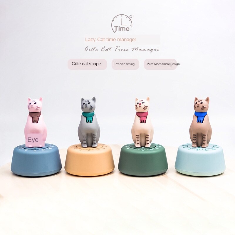 Cute Cat Timer Student Studying Time Manager Kitchen Timer Mechanical Reminder Cooking Tools Multifuctional Mordern Timer LD567