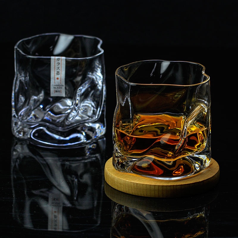 Kunst crumple whisky tumbler glas uregelmæssige folder verre vodka kopper personlighed brandy snifters iced whisky rock glas