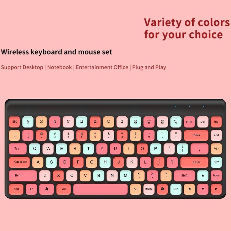 Keyboard and Mouse Combo 2.4G Wireless Round Punk Cute Candy Colors Keyboard and Optical Mouse Set Home Office