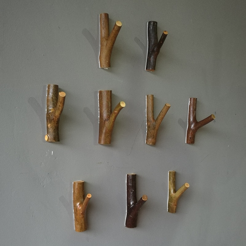 1 Uds., gancho de pared decorativo, madera sólida con abrigo de corteza, clave autoadhesiva original ecológica Natural de log M glue